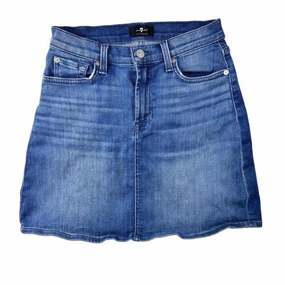 7 For All Mankind Womens Blue Denim Stretch Mini Skirt 26 Casual Wear Y2K Style - Picture 1 of 9